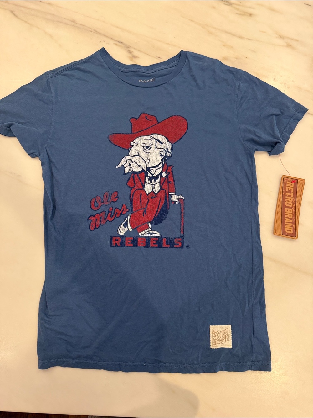 NWT ORIGINAL Retro Brands Blue Ole Miss Rebels Graphic Tee Unisex Size Small